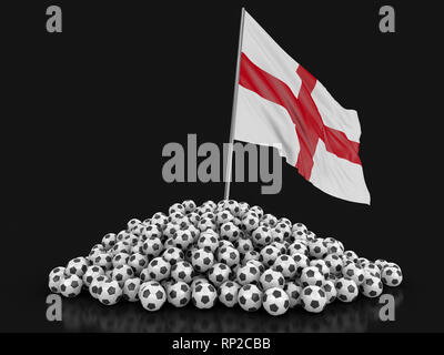 Tas de ballons de soccer et d'un drapeau. Image avec clipping path Banque D'Images