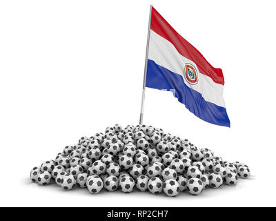 Tas de ballons de soccer et d'un drapeau. Image avec clipping path Banque D'Images