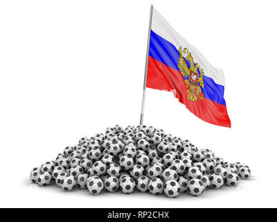 Tas de ballons de soccer et d'un drapeau. Image avec clipping path Banque D'Images