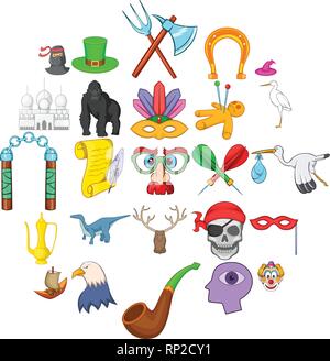 Fantasy icons set, cartoon style Illustration de Vecteur