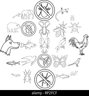 Icônes de la faune fixée, style contour Illustration de Vecteur