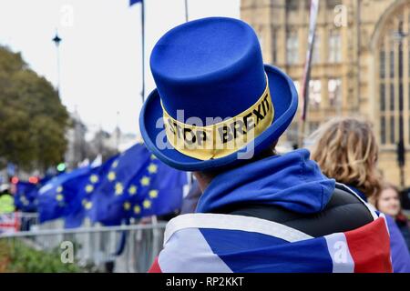 Londres, Royaume-Uni. Feb 20, 2019. Steve Bray, activiste, SODEM Démonstration, College Green, chambres du Parlement, Westminster, Londres. UK Crédit : michael melia/Alamy Live News Banque D'Images