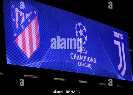 Madrid, Espagne. Feb 20, 2019. Wanda Metropolitano stade avant le début du match de football de premier cycle de jambes de 16 de Ligue des Champions entre l'Atletico de Madrid et à la Juventus FC Wanda Metropolitano Stadium le 20 février 2019 à Madrid, Espagne. Crédit : David Gato/Alamy Live News Banque D'Images