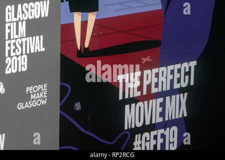 Glasgow, Ecosse, Royaume-Uni. 20 Février, 2019. Festival du Film de Glasgow 2019 (GFF) a ouvert à la Glasgow Film Theatre (GFT), ce soir, avec la projection de la Mi90s. C'était la première du film au Royaume-Uni, une partie du Gala Strand, qui a été écrit et réalisé par Jonah Hill. Mi90s est "un accueil chaleureux, célébration de l'irrépressible, jamais-dire-die esprit [d'un garçon de 13 ans].' GFF soit jusqu'au 03 mars 2019. Iain McGuinness / Alamy Live News Banque D'Images