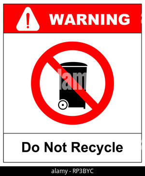 Signe d'interdiction rouge isolé sur fond blanc - ne pas recycler ce point de l'icône. Symbole d'avertissement interdit, pictogramme noir à cercle rouge. illustr Banque D'Images