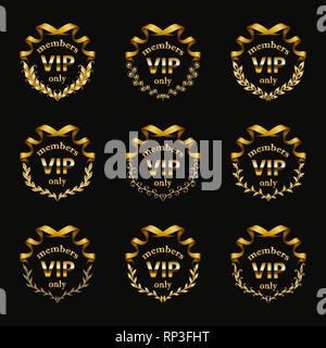 Ensemble de monogrammes gold vip pour la conception graphique sur fond noir. Illustration de Vecteur