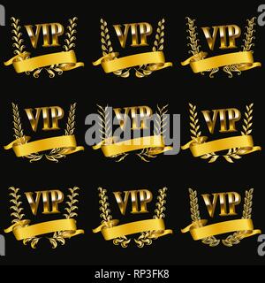 Ensemble de monogrammes gold vip pour la conception graphique sur fond noir. Illustration de Vecteur