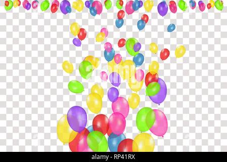 Composition Couleur de ballons réaliste vecteur isolé sur fond transparent. Ballons isolés. Cartes de souhaits d'anniversaire ou pour d'autres modèles Illustration de Vecteur