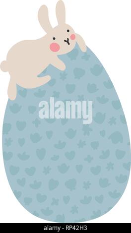 Les oeufs de Pâques avec des images. Un mignon petit bunny a grimpé sur un gros œuf et regarde vers le bas. Illustration vecteur ou de chevreau de Pâques. Pastel. Illustration de Vecteur