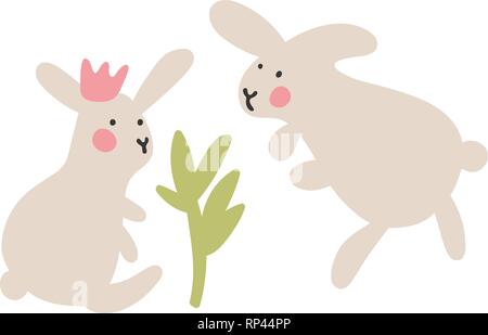 Aventures de lapins de Pâques. Deux lapins de Pâques la protection de la plante. Première date. L'idée pour les cartes postales, des décorations de Noël. Éléments de conception dans Pâques Illustration de Vecteur