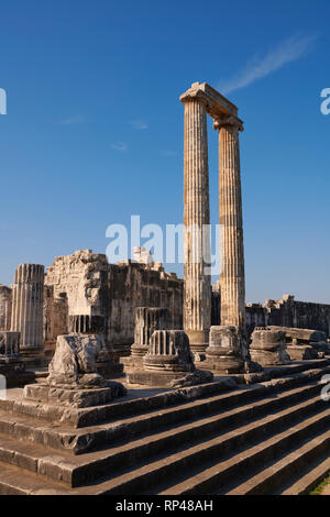 Photo des étapes et les colonnes des ruines de l'antique grecque Ionienne Didymes Temple d'Apollon & accueil à l'Oracle d'Apollon. Aussi connu sous le nom de Di Banque D'Images