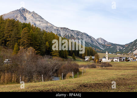Suisse - Tschierv, ville située dans la vallée de Val Mustair dans canton des Grisons Banque D'Images