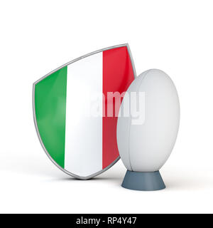 Italie rugby shield sur l'icône en forme de drapeau avec ballon de rugby. 3D Render Banque D'Images