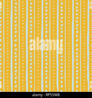 Vector handdrawn transparente avec motif à rayures et des triangles . Hand drawn rayures bleues et triangles sur fond jaune. Illustration de Vecteur