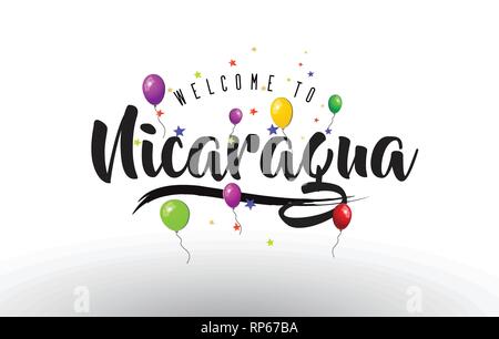 Nicaragua Bienvenue sur le texte avec des ballons colorés et étoiles Design Vector Illustration. Illustration de Vecteur