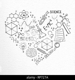 Illustration de la science concept de hand drawn doodle icônes en forme de coeur de l'éducation et de la recherche de l'amour. Illustration de Vecteur