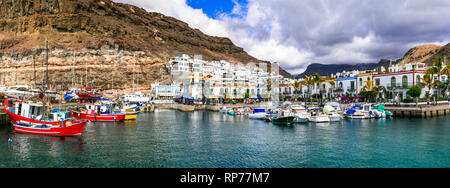 Puerto de Mogan impressionnant village,vue panoramique,Gran Canaria, Espagne. Banque D'Images