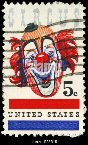 USA - VERS 1966 : timbre imprimé aux États-Unis présente le clown de cirque américain, question, vers 1966 Banque D'Images