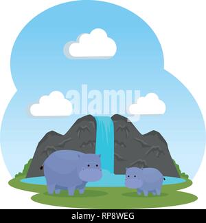 Hippopotames africains famille sauvage vecteur caractères illustration design Illustration de Vecteur