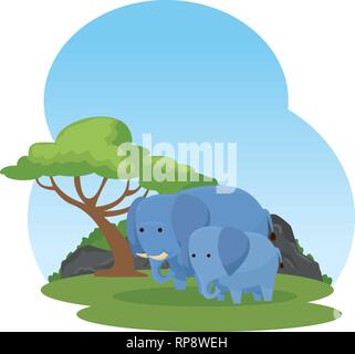 L'éléphant dans la savane famille vecteur caractères illustration design Illustration de Vecteur