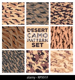 Motifs de camouflage désert. Collection de 8 seamless pattern set. vector illustration de fond pour la bannière, toile, web, mode, design de surface Illustration de Vecteur