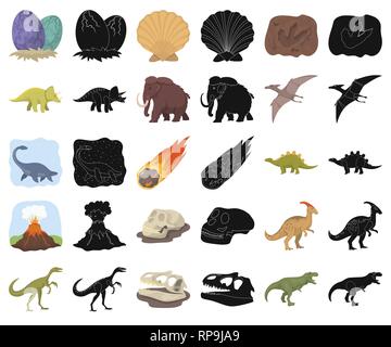 Age,animal,antiquité,art,caricature,Black,collection,design,oeufs,dinosaures dinosaure,éruption,,disparue,flame,footprint,fossiles,gallimimus herbivore,des,icône,,illustration,isolé,logo,jurassique,mammifère,météorite,mammouth parasaurolophus,de,plante,,préhistoriques pterodactyloidea,reste,rock,mer,coquillage,set,signer,stegosaurus,stone,,symbole,triceratops tyrannosaurus,volcan,web,vecteurs vecteur , Illustration de Vecteur
