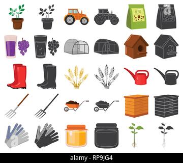 ,Accessoires,agriculture,rucher nichoir,boots,peut,caricature,Black,collection,design,Culture,les oreilles,agriculture,ferme,jardin,raisin,gants,,gris,serre,miel,horticulture,illustration,icône,isolé,jus,terrain,logo,moulin,fourche,plantes,caoutchouc,set,graines,outils,signe symbole,tracteur,arrosage,web,blé,brouette,vecteurs vecteur , Illustration de Vecteur