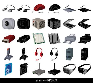 Ordinateur personnel cartoon,icônes noires dans set collection pour la conception. Outillage et accessoires stock symbol vector illustration. Illustration de Vecteur