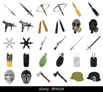 Les armes d'assaut,,,ax,lames,combat,balles,caricature,cartouche,Black,collection,combat,défense,arbalète,design,feu,gaz,pistolet,Grenade,remise,casque,suspension,illustration,isolé,couteau,logo,masque,moyens,metal,médiévale,militaires,,modernes,nunchuk,1,carabine,set,shuriken,signer,sniper,acier,soldat,épée,cote,tags,deux,uzi vecteur,guerre,armes,armes,vecteurs vecteur web , Illustration de Vecteur