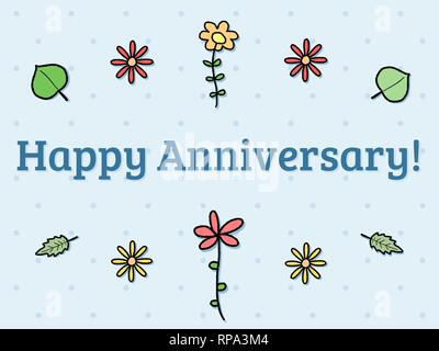 Heureux anniversaire - carte de voeux avec des fleurs doodle. Maison de célébration. Illustration de Vecteur