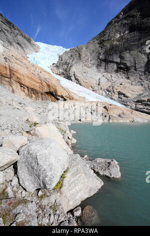 La Norvège, le Parc National de Jostedalsbreen. Célèbre glacier Briksdalsbreen dans Briksdalen valley. Banque D'Images