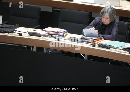 Berlin, Allemagne. Feb 21, 2019. Katrin Lompscher (Die Linke), le sénateur pour le développement urbain, lors d'une session plénière de la Chambre des Représentants. Credit : Jörg Carstensen/dpa/Alamy Live News Banque D'Images
