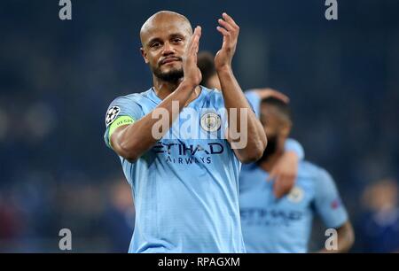 Firo : 20.02.2019, football, Ligue des Champions, saison 2018/2019, ronde de 16, première étape, le FC Schalke 04 - Manchester City, Vincent KOMPANY, jubilation finale, Manchester City, la moitié de la figure, les gestes, les expressions du visage, dans le monde d'utilisation | Banque D'Images