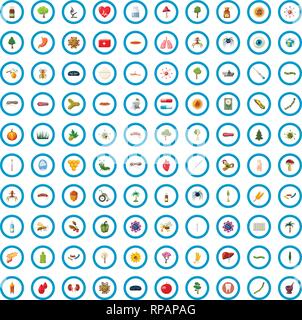 Biologie 100 icons set, cartoon style Illustration de Vecteur