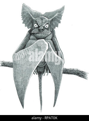 Bat monster. Dessin de créature fantastique. Photo à la main. Banque D'Images