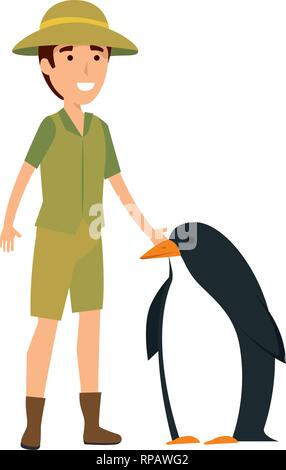 L'homme travailleur de zoo avec penguin vector illustration design Illustration de Vecteur