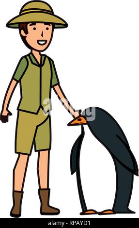 L'homme travailleur de zoo avec penguin vector illustration design Illustration de Vecteur