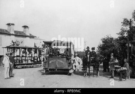 Italie, Venise Lido, tramway tiré par des chevaux sur la Gran Via, 1897 Banque D'Images