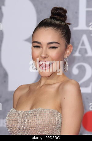 Madison Beer vu sur le tapis rouge lors des Brit Awards 2019 à l'O2, Peninsula Square à Londres. Banque D'Images