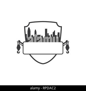 Logo design illustration vectorielle skyline et de remorquage du bouclier Banque D'Images