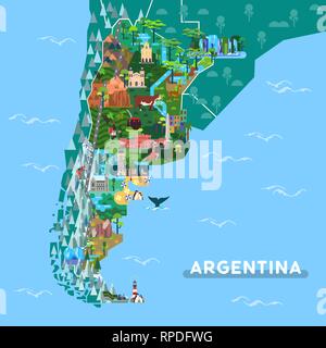 Repères ou sites touristiques de l'Argentine sur la carte Illustration de Vecteur