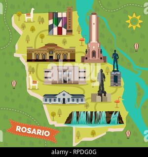 Carte des sites touristiques et monuments Rosario en Argentine Illustration de Vecteur