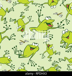 L'illustration montre un pattern avec funny cartoon grenouilles. En fait un vecteur sur des couches distinctes, isolé sur fond blanc. Illustration de Vecteur