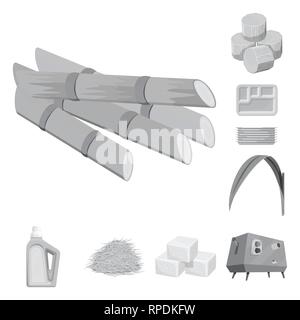 Stick,piece,feuilles,carton,ménage,cube,la bagasse, centrifugeuse, jus,container,produits chimiques,vert,standard,alimentaire,machine,bloc,plastique,stock,blanc,fibreux organiques,bio,emballage,naturel,étiquette,extraction de la récolte de canne à sucre,glucides,sucre,canne,terrain,plantes,DE,plantation,ferme,agriculture,saccharose,technology,set,icône,,illustration,collection,isolé,design,graphisme,élément signe,gris,noir,vecteurs vecteur , Illustration de Vecteur