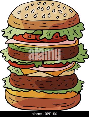 Hand drawn vector énorme hamburger bun sésame sur Illustration de Vecteur