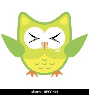 Funny Owl icône stylisée couleurs vert jaune symbole Illustration de Vecteur