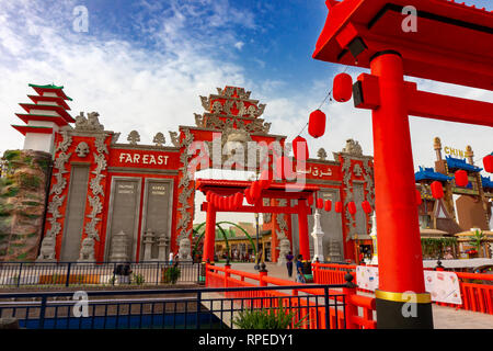 Dubai,UAE 11. 06. 2018 : theme park à Global Village (Dubailand), 1,6 million de m2 d'un parc qui est le plus grand parc d'Asie extrême-orient decorat Banque D'Images