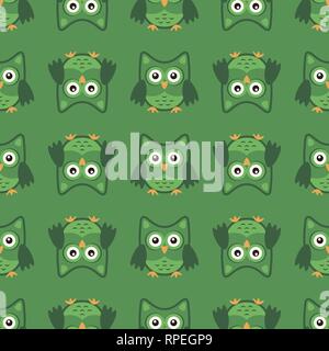 Owl art stylisé modèle transparente couleurs vert Illustration de Vecteur