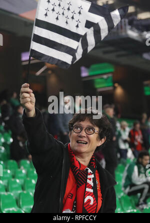 Séville, Espagne. Feb 21, 2019. Supportrice Breton au cours de l'UEFA Europa League, rond de jambe 32, 2e match de football entre le Real Valladolid c.f. et Stade Rennais Le 21 février 2019 au Stade Benito Villamarin à Séville, Espagne - Photo Laurent Lairys / MAXPPP Crédit : Laurent Locevaphotos Lairys/agence/Alamy Live News Banque D'Images