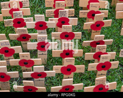 De nombreuses croix et d'autres hommages sur le champ du souvenir de l'abbaye de Westminster, London, UK dans la mémoire de ceux tombés lors des deux guerres mondiales. Banque D'Images